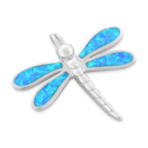 Sterling Silver Dragonfly Lab Opal Necklace Pendant New - Picture 1 of 3